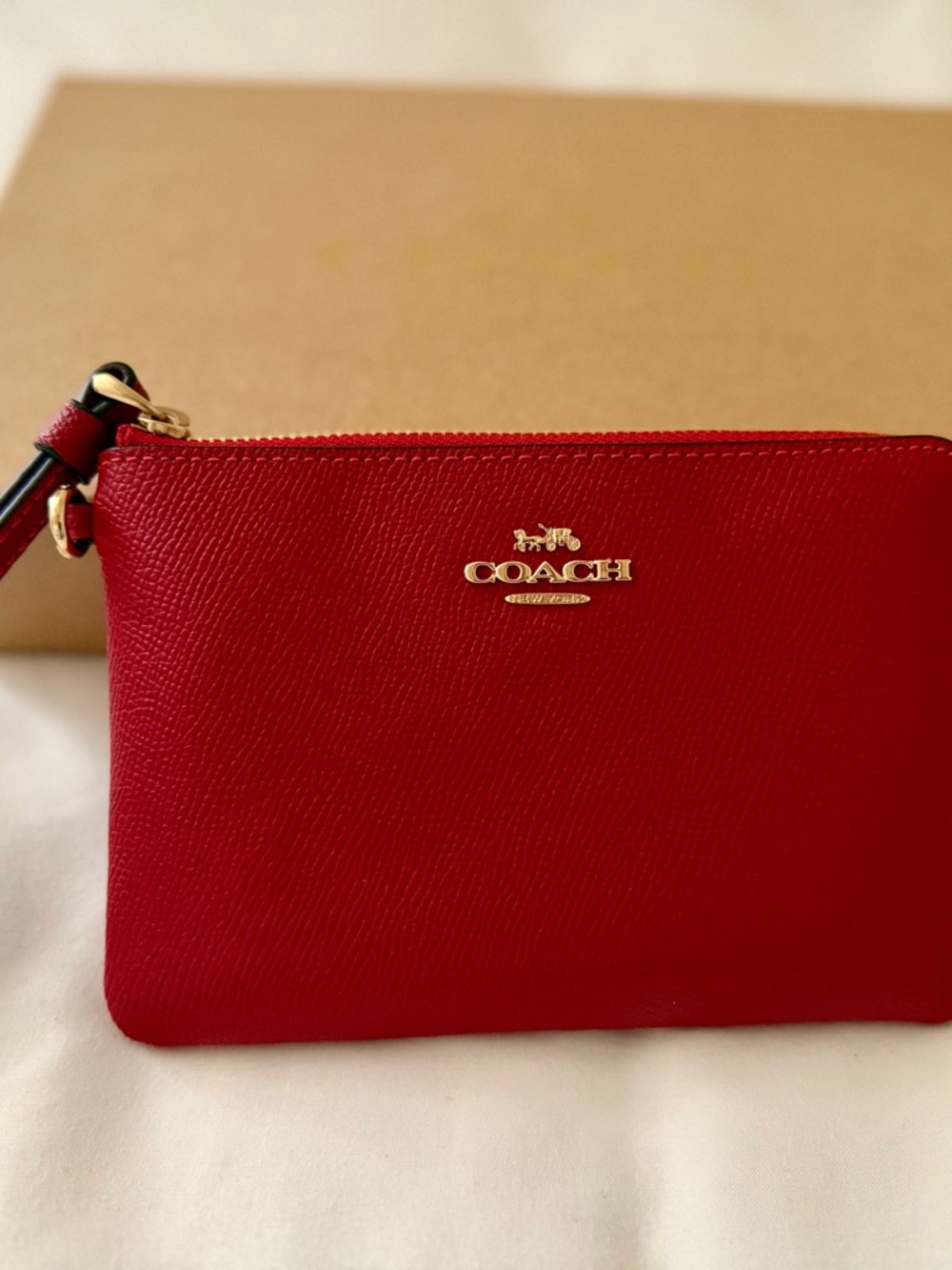 COACH Red Leather Wristlet with Gold Logo - Picture 2 of 2
